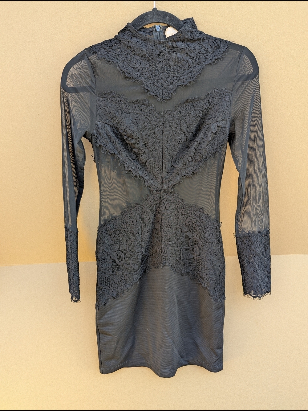 Love Triangle Lace Mesh Bodycon Dress Sheer Sexy Goth 6 Long Sleeve Club Wear